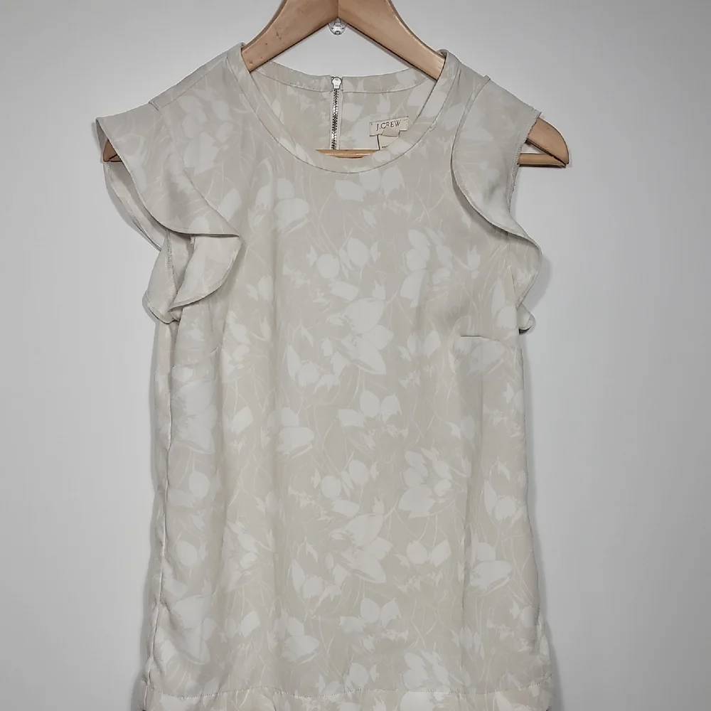 J. Crew Cream Floral Ruffle Blouse